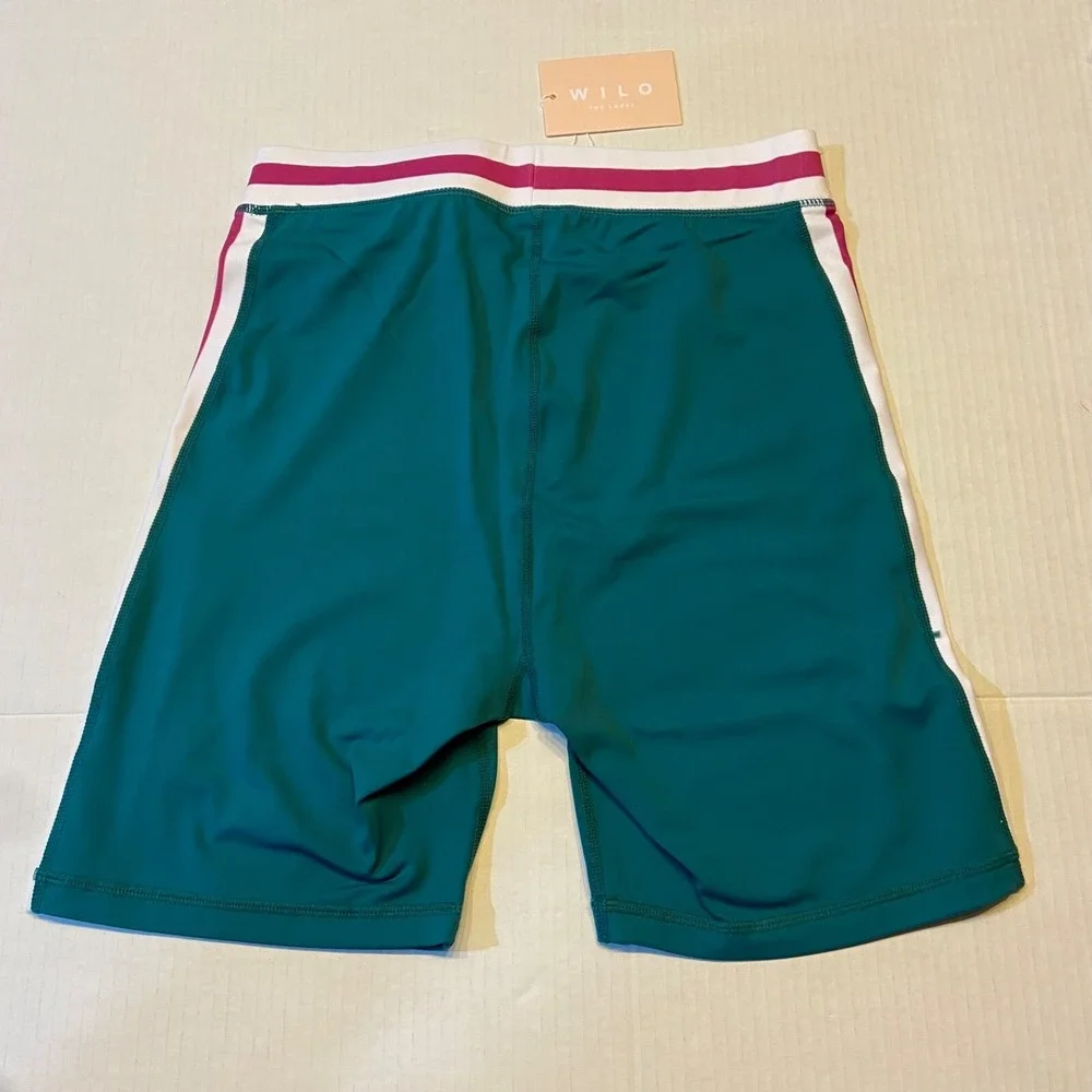 WILO the Label Women's‎ Contour Bra & Rib Bike Short Set M Green/Pink Activewear
